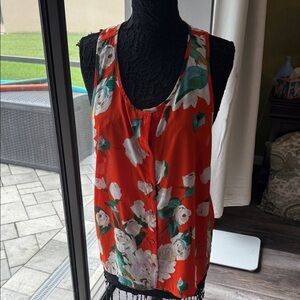 CAbi Floral Tank Top - Orange and White Manet top